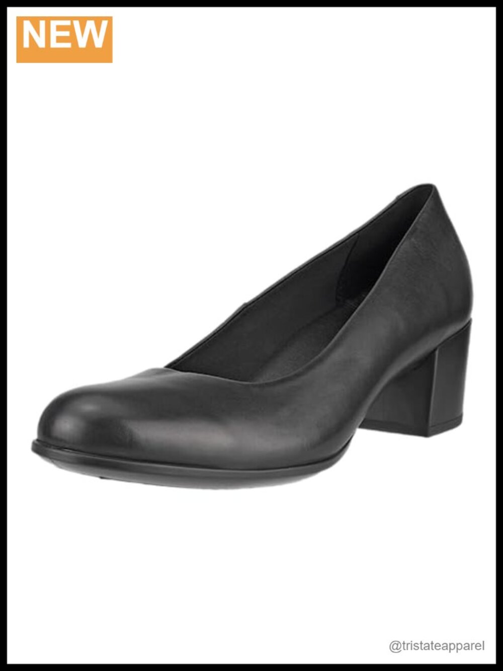 ECCO Leather Block Heel Pump Round Toe Slip On Dress Shoe